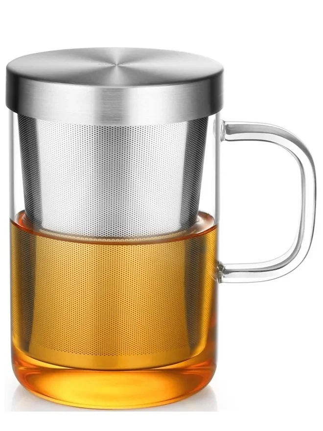 1Chase 1CHASE Borosilicate Glass Tea Cup with Stainless Steel Infuser and Lid, 500ml